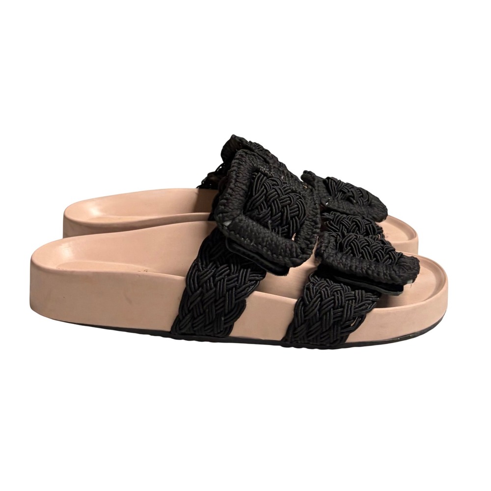 Priscilla Whitaker Brazilian Designer Black Macrame Double Strap Sandals Size 6